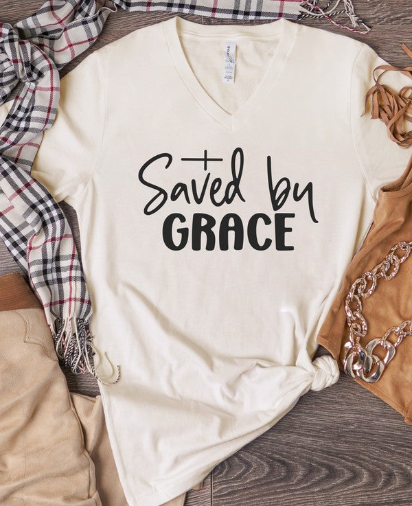 Saved By Grace V-Neck Graphic Tee {Ships in 3-5 Business Days}