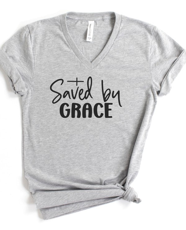 Saved By Grace V-Neck Graphic Tee {Ships in 3-5 Business Days}