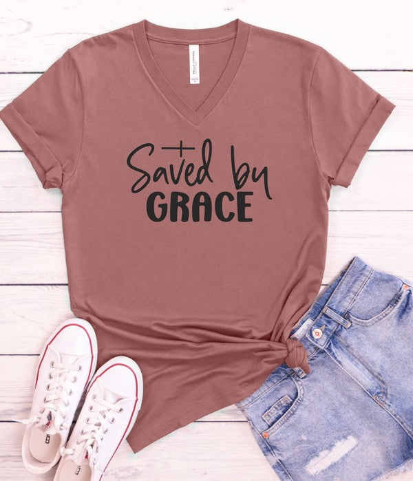 Saved By Grace V-Neck Graphic Tee {Ships in 3-5 Business Days}