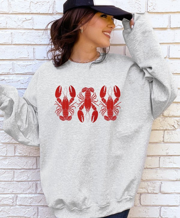 Three Red Lobster Graphic Crewneck Sweatshirt