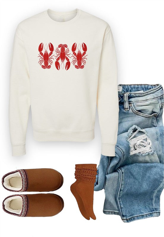 Three Red Lobster Graphic Crewneck Sweatshirt