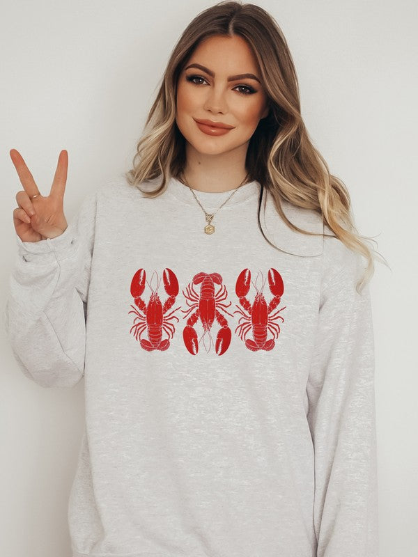 Three Red Lobster Graphic Crewneck Sweatshirt