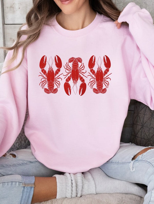 Three Red Lobster Graphic Crewneck Sweatshirt