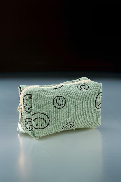 Zenana Smiley Face Corduroy Cosmetic Pouch