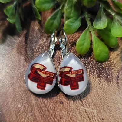 SF 49ers Football Teardrop French Lever Earrings