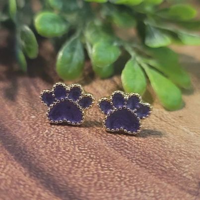 Purple Sparkle Marble Paw Prints | Stud Earrings