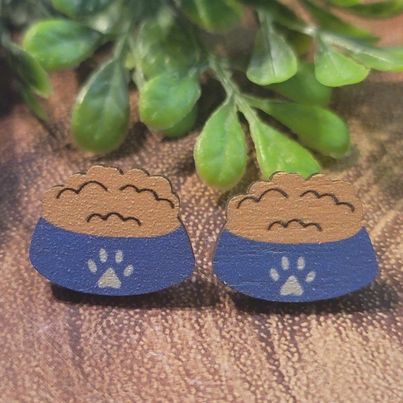 Pet Food Bowl | Wood Stud Earrings