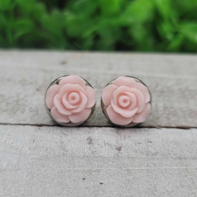 Light Pink Rose Stud Earrings