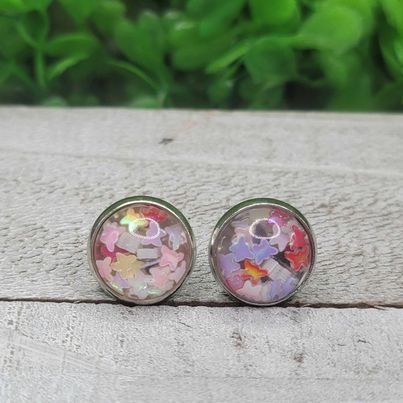 Butterfly Confetti Dome Stud Earrings