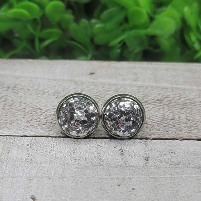 Silver Confetti Dome Stud Earrings