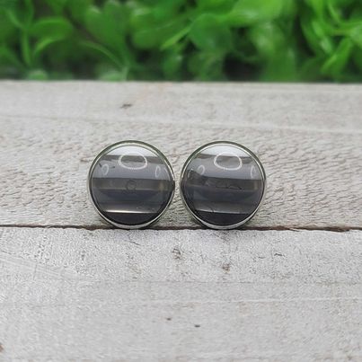 Gray Ombre Stripe Dome Stud Earrings