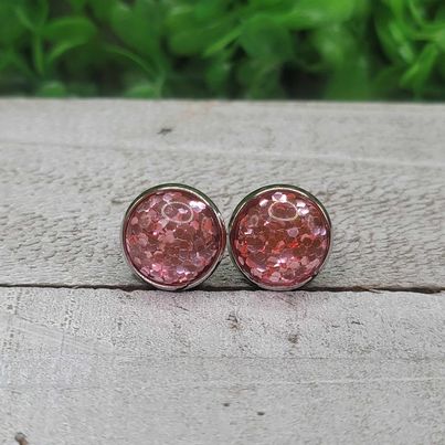 Light Pink Confetti Dome Stud Earrings