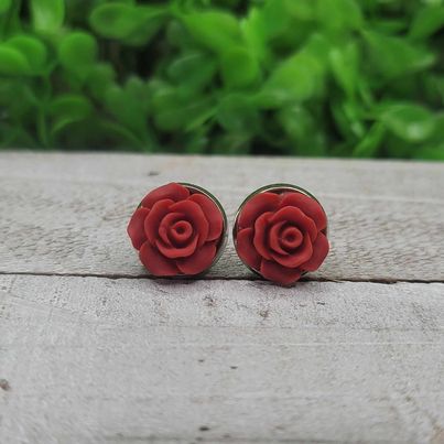 Red Rose Stud Earrings