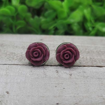 Plum Rose Stud Earrings