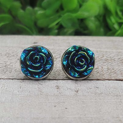 Mermaid Metallic Rose Stud Earrings