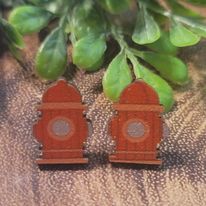 Red Fire Hydrant | Wood Stud Earrings