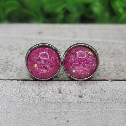 Pink Confetti Dome Stud Earrings