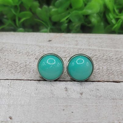 Teal Shimmer Dome Stud Earrings