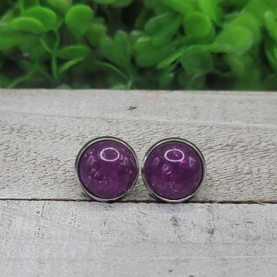 Dark Purple Confetti Dome Stud Earrings