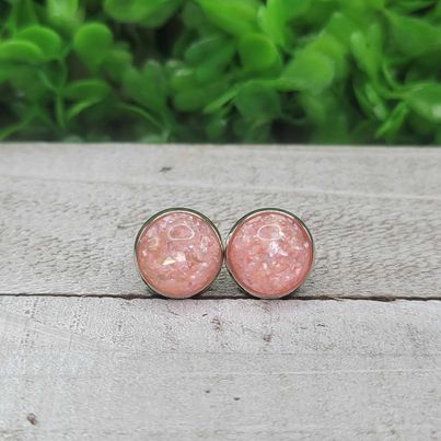 Pink Shimmer Dome Stud Earrings