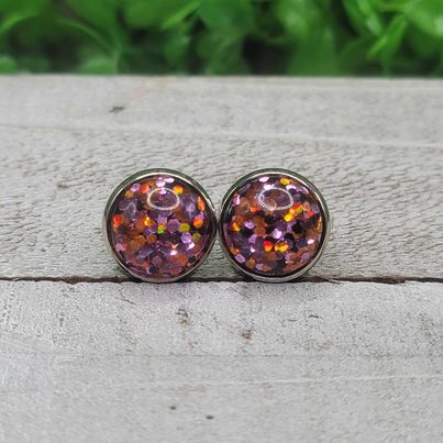 Purple, Orange and Black Confetti Dome Stud Earrings