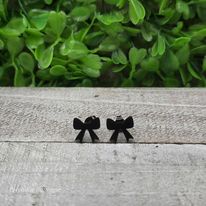 Black Croquette Bow Stud Earrings