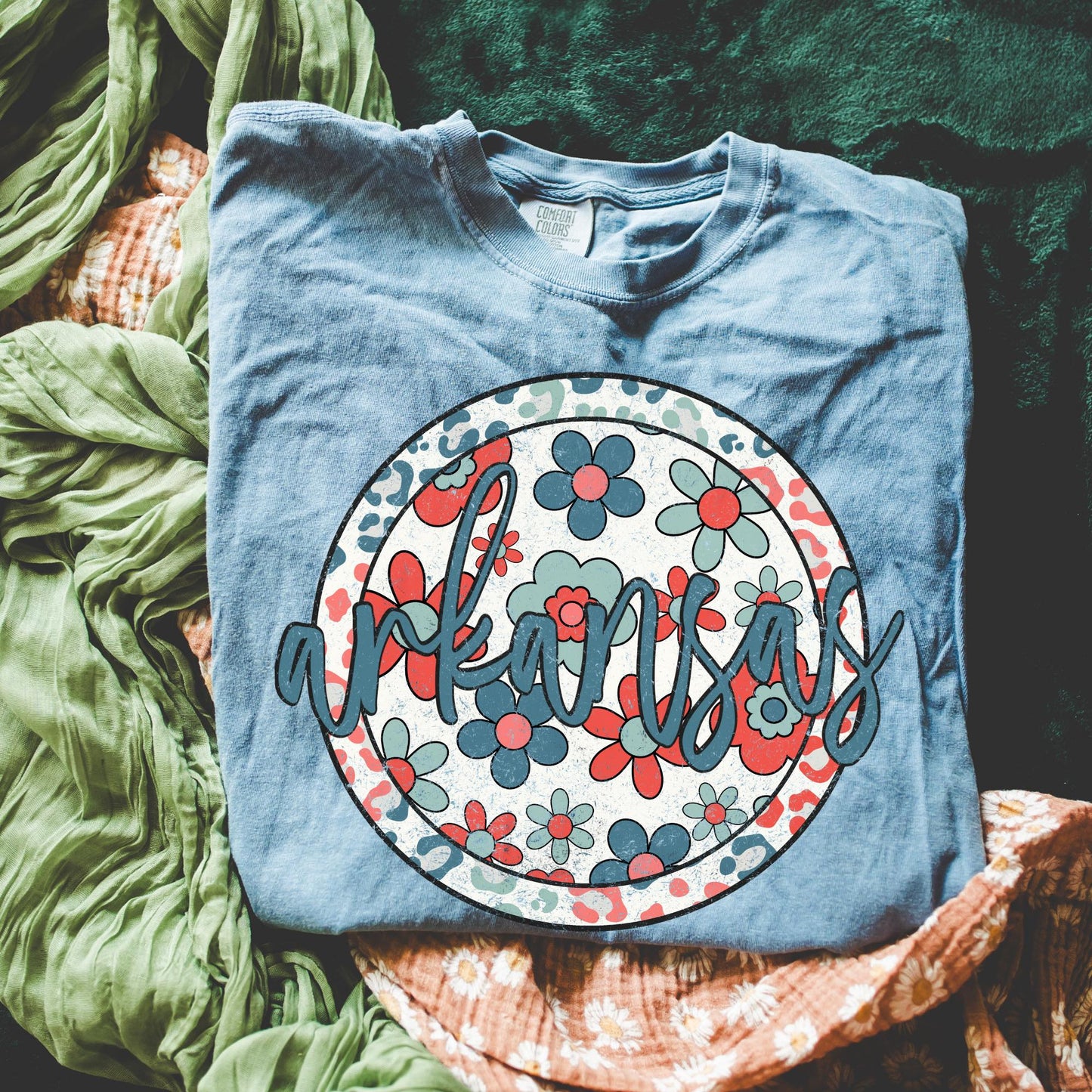 Retro Floral Tee - Blue Jean