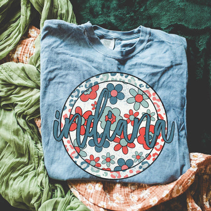 Retro Floral Tee - Blue Jean