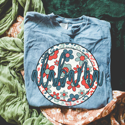 Retro Floral Tee - Blue Jean