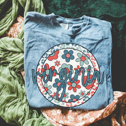 Retro Floral Tee - Blue Jean