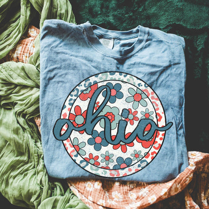 Retro Floral Tee - Blue Jean