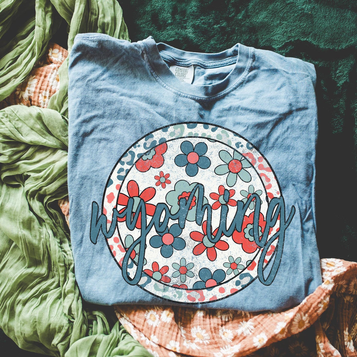 Retro Floral Tee - Blue Jean