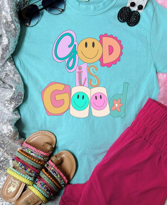 *DTF* God is Good Patch Retro Chalky Mint Comfort Color Tee