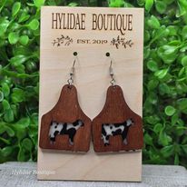 Black & White Cow Tags Dangle Earrings