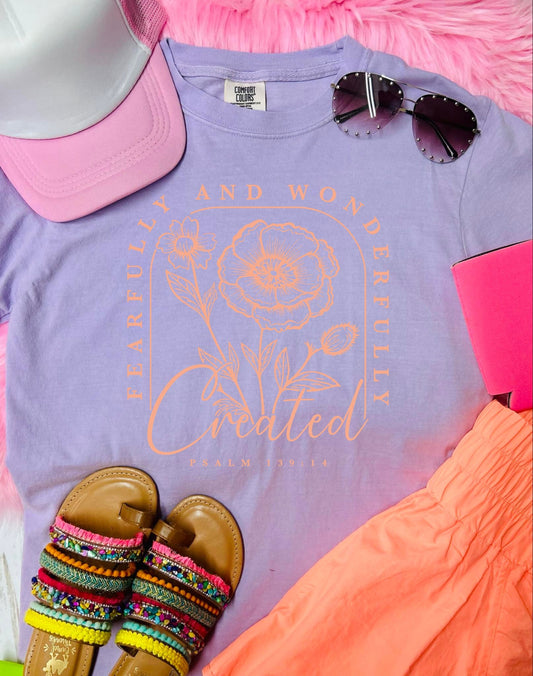 *DTF Fearfully and Wonderfully Created Orchid Comfort Color Tee