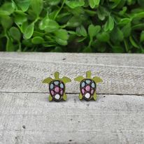 Light Colorful Wooden Sea Turtle Stud Earrings