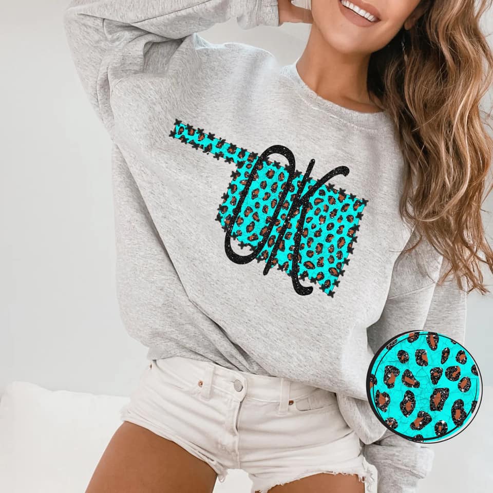 Teal Leopard Sweatshirts & Tees