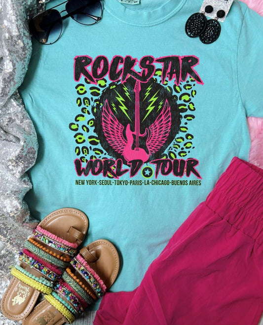 *DTF* Neon Rockstar World Tour Chalky Mint Comfort Color Tee