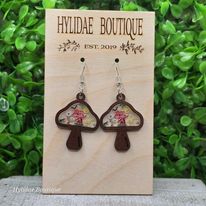 Floral Mushrooms Wood & Acrylic Dangle Earrings