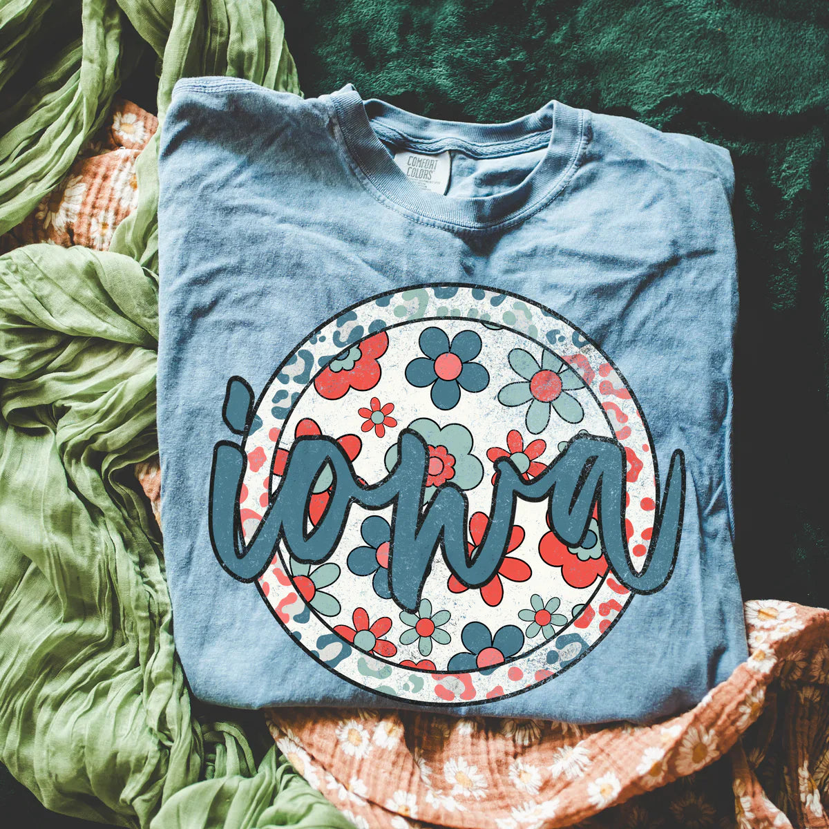 Retro Floral Tee - Blue Jean