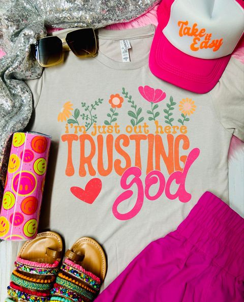 Out Here Trusting In God Tan Tee