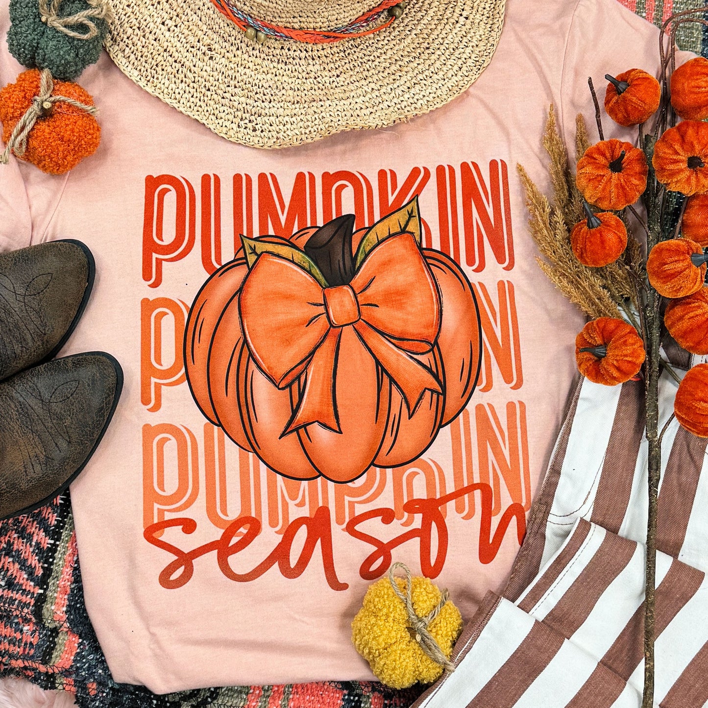 Pumpkin Season Stacked Heather Peach Everyday Tee • Ships in 3-7 Business Days