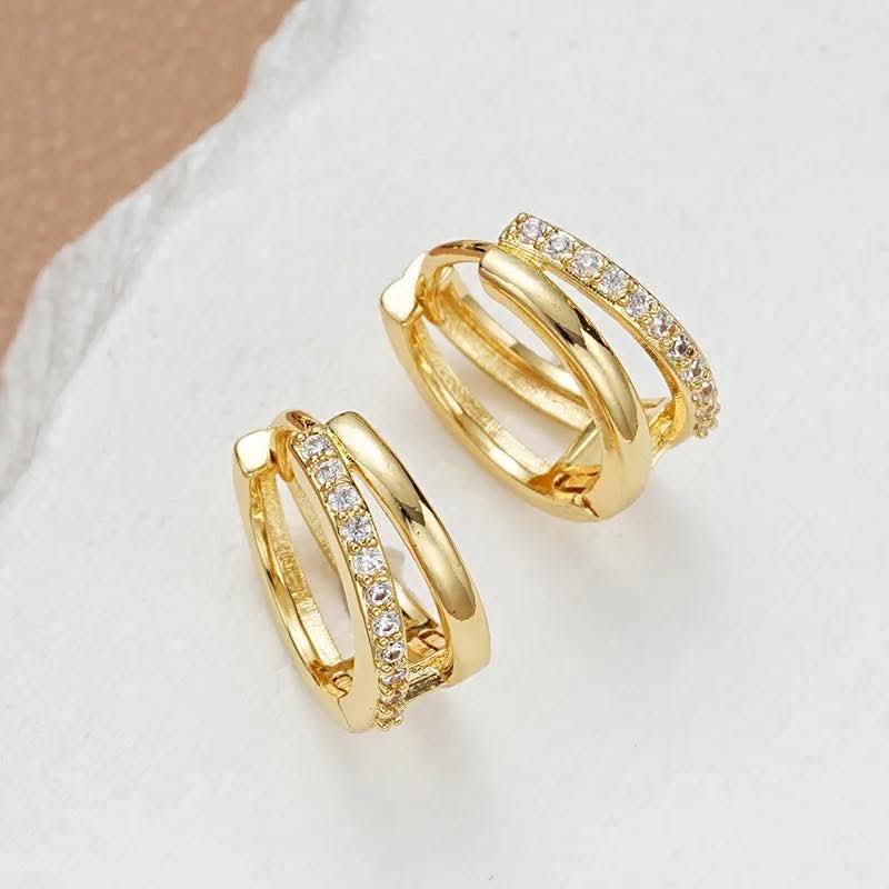 Rhinestone & Gold Small Hoop Earrings