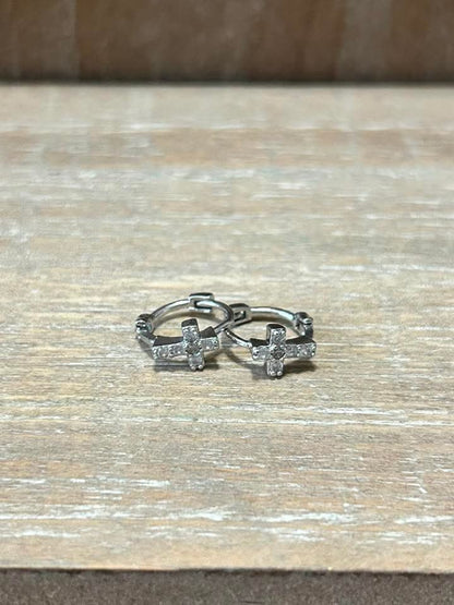 Rhinestone Cross Small Hoop Earrings
