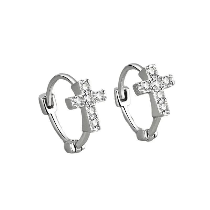 Rhinestone Cross Small Hoop Earrings