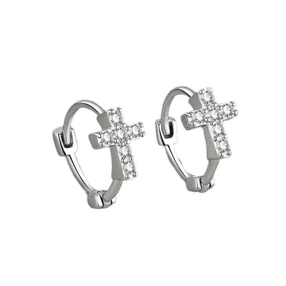 Rhinestone Cross Small Hoop Earrings