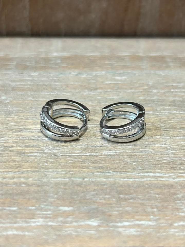 Rhinestone & Silver Small Hoop Earrings