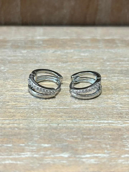 Rhinestone & Silver Small Hoop Earrings