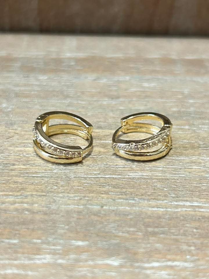 Rhinestone & Gold Small Hoop Earrings