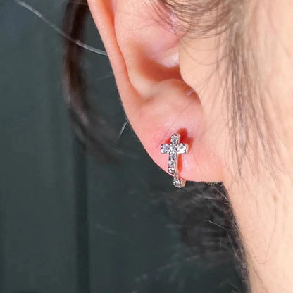 Rhinestone Cross Small Hoop Earrings